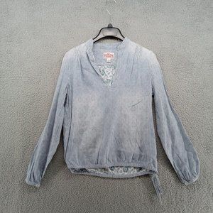 True Religion Shirt Womens Small Blue Stripe Retro‎ Y2K Quirky Casual Basic Boho